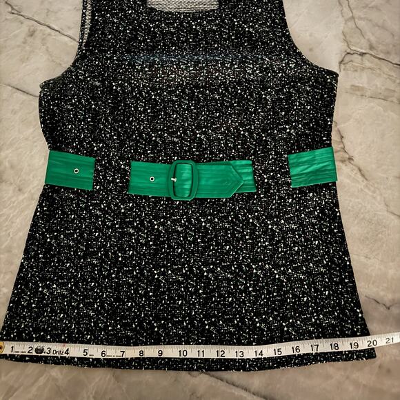 Ann Taylor Silk Blend Textured Black Green Belted Sleeveless Layering Top Sz 10 - Picture 8 of 9